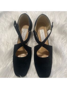 Calico Black Suede Crossover Heels Size 8